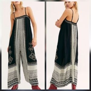 Free People Hazel Black & Wite Mixed Print Overall Wide Leg One-Piece
